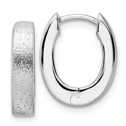 Leslie's Radiant Essence SS Rhod-plated D/C Brushed Oval Hoop Earrings