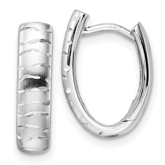 Leslie's Sterling Silver Rhod-plated D/C Brushed Oval Hoop Earrings