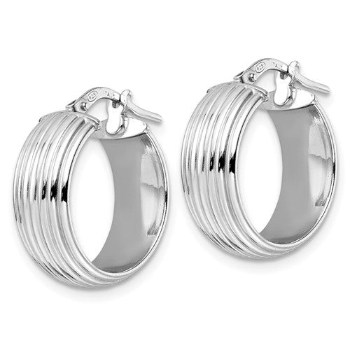 Leslie's Sterling Silver Rhod-plated Polished Grooved Hoop Earrings