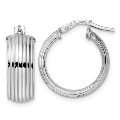 Leslie's Sterling Silver Rhod-plated Polished Grooved Hoop Earrings