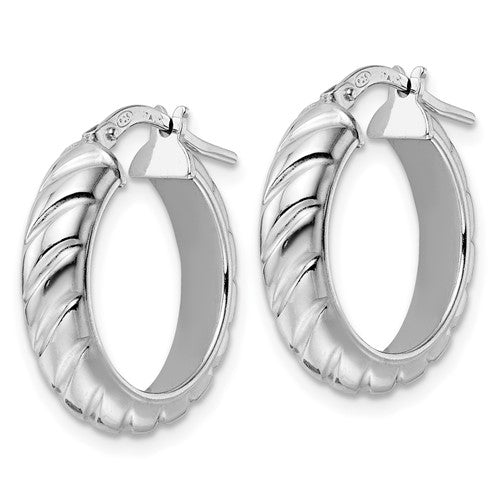 Leslie's Sterling Silver Rhod-plated Polished Textured Hoop Earrings