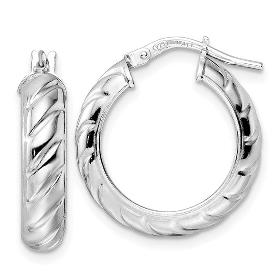 Leslie's Sterling Silver Rhod-plated Polished Textured Hoop Earrings