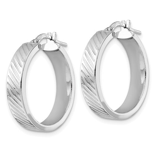 Leslie's Sterling Silver Rhod-plated Polished Textured Hoop Earrings