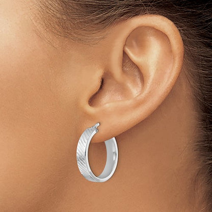 Leslie's Sterling Silver Rhod-plated Polished Textured Hoop Earrings