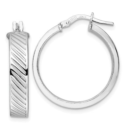 Leslie's Sterling Silver Rhod-plated Polished Textured Hoop Earrings