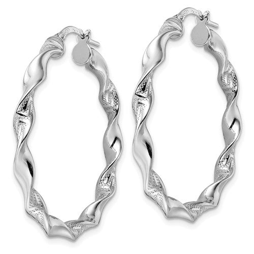 Leslie's Sterling Silver Rhod-plated Textured Twisted Hoop Earrings