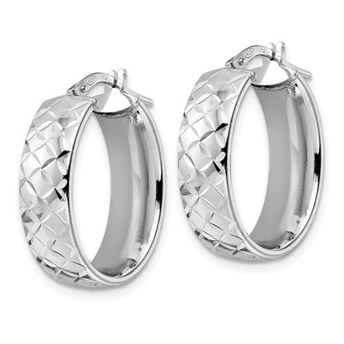 Leslie's Sterling Silver Rhod-plated Polished D/C Oval Hoop Earrings