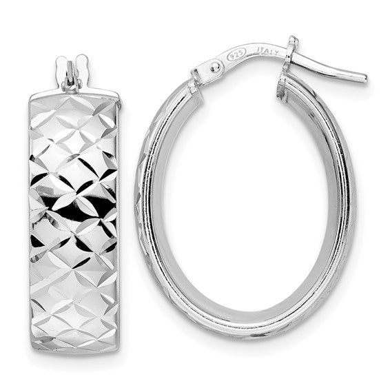 Leslie's Sterling Silver Rhod-plated Polished D/C Oval Hoop Earrings