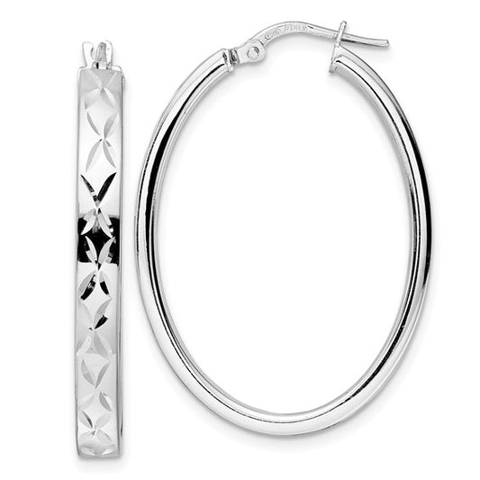 Leslie's Sterling Silver Rhod-plated Polished D/C Oval Hoop Earrings