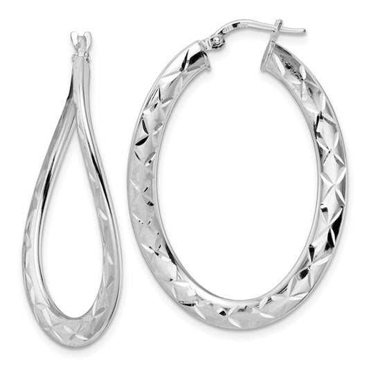 Leslie's Sterling Silver Rhod-plated Pol and D/C Curved Oval Hoop Earrings