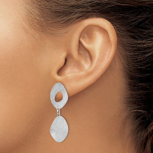 Leslie's Radiant Essence SS Rhod-plated Scratch-finish Post Dangle Earrings