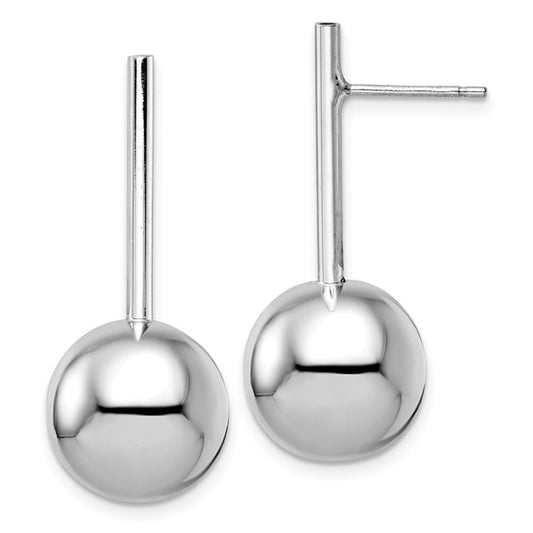 Leslie's Sterling Silver Rhod-plated Polished Ball Post Dangle Earrings