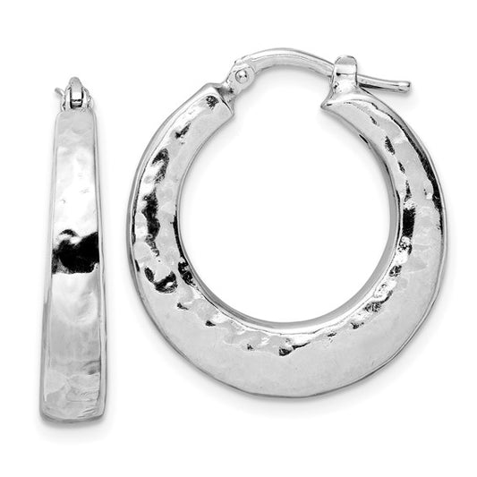 Leslie's Sterling Silver Rhod-plated Polished Textured Hoop Earrings