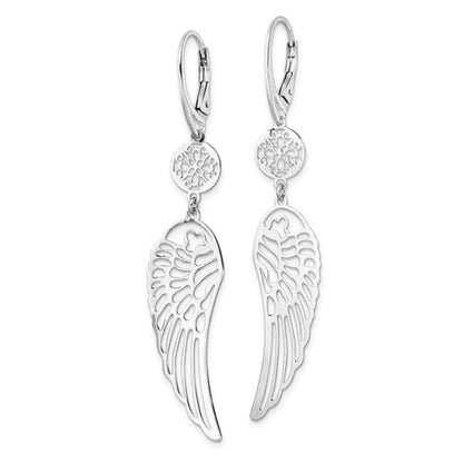 Leslie's Sterling Silver Rhodium-plated Polished Wing Leverback Earrings