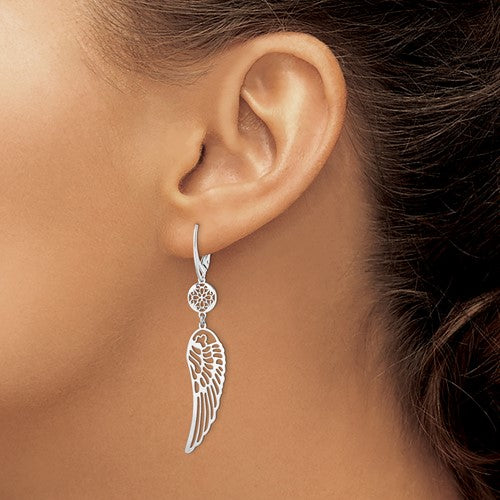 Leslie's Sterling Silver Rhodium-plated Polished Wing Leverback Earrings