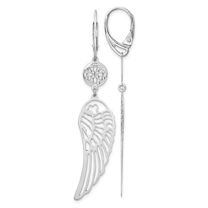 Leslie's Sterling Silver Rhodium-plated Polished Wing Leverback Earrings