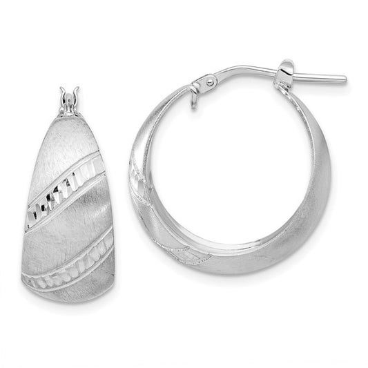 Leslie's Sterling Silver Rhodium-plated Satin and Diamond-cut Hoop Earrings