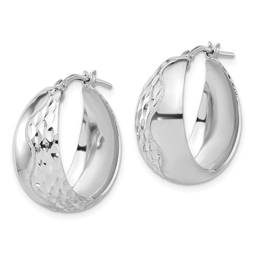 Leslie's Sterling Silver Rhodium-plated Polished and Textured Hoop Earrings