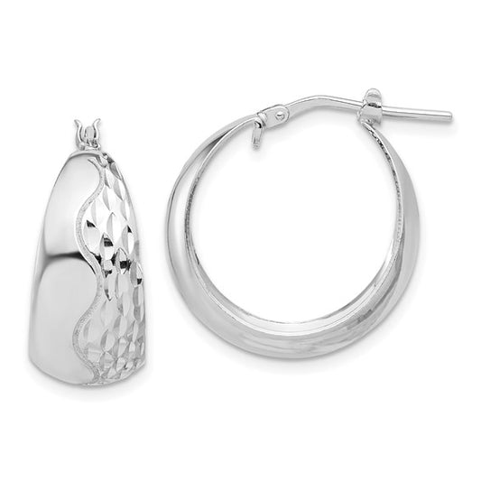 Leslie's Sterling Silver Rhodium-plated Polished and Textured Hoop Earrings