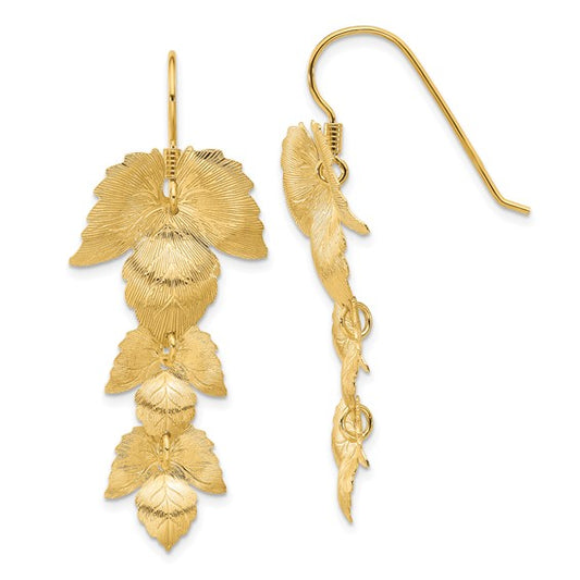 Leslie's Sterling Silver Gold-plated Etched Leaves Dangle Earrings