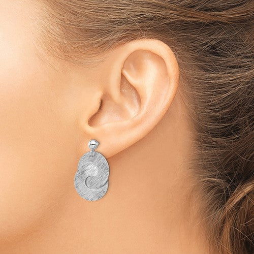 Leslie's Sterling Silver Rhodium-plated Etched Circles Dangle Earrings