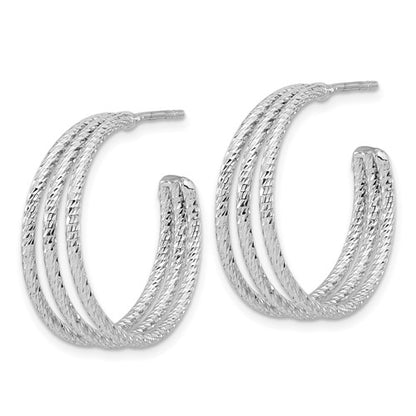 Leslie's Sterling Silver Rh-plated Diamond Cut J-Hoop Earrings