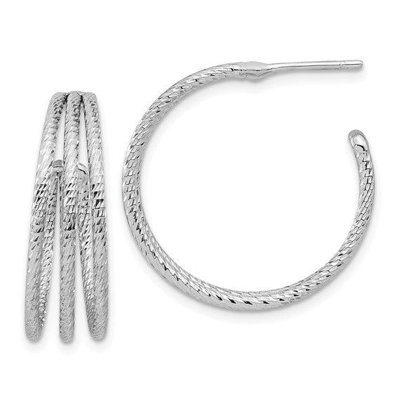 Leslie's Sterling Silver Rh-plated Diamond Cut J-Hoop Earrings