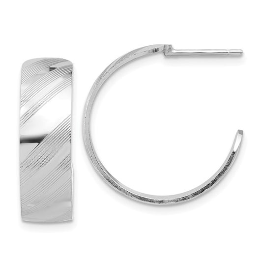 Leslie's Sterling Silver Rh-plated Etched Stripe Hoop Earrings