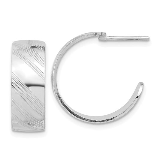 Leslie's Sterling Silver Rh-plated Etched Stripe Hoop Earrings