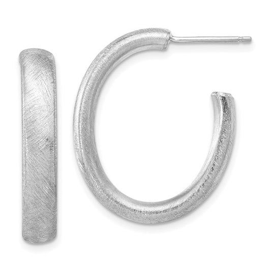 Leslie's Sterling Silver Rhodium-plated Brushed J-Hoop Post Earrings