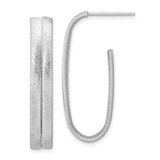 Leslie's Sterling Silver Rhodium-plated Brushed J-Hoop Post Earrings