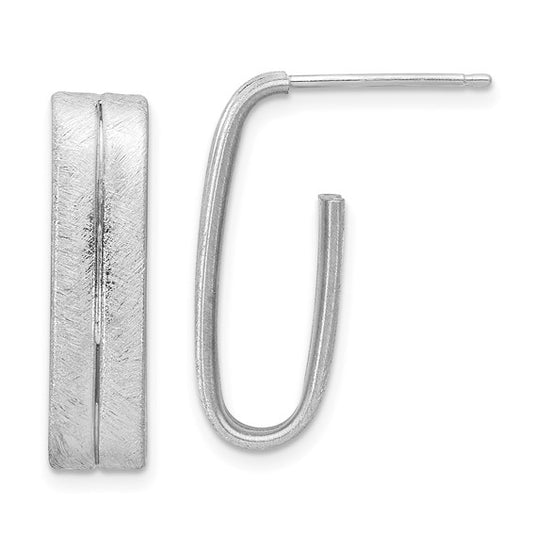 Leslie's Sterling Silver Rhodium-plated Brushed J-Hoop Post Earrings