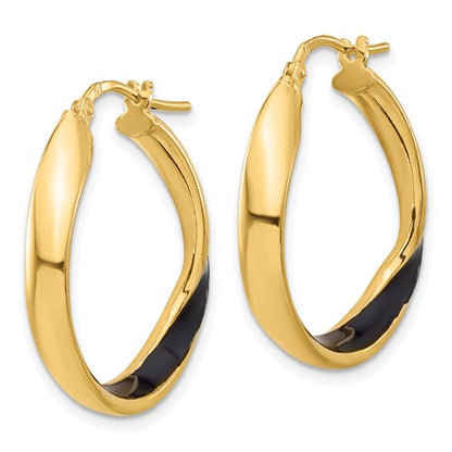 Leslie's Sterling Silver Gold-tone with Black Enamel Hoop Earrings