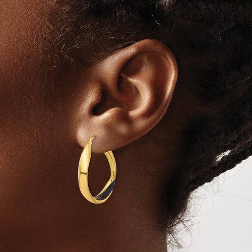 Leslie's Sterling Silver Gold-tone with Black Enamel Hoop Earrings