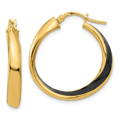 Leslie's Sterling Silver Gold-tone with Black Enamel Hoop Earrings