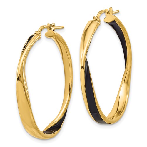 Leslie's Sterling Silver Gold-tone with Black Enamel Hoop Earrings