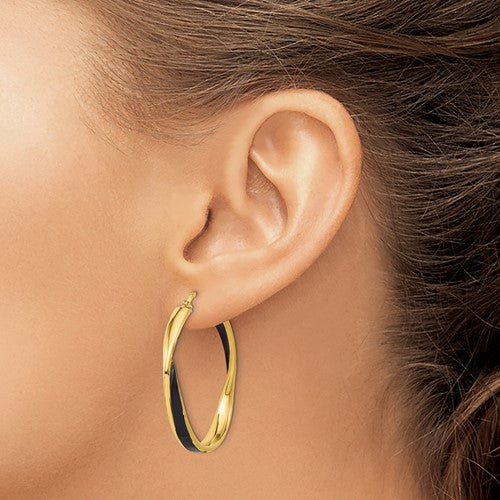 Leslie's Sterling Silver Gold-tone with Black Enamel Hoop Earrings