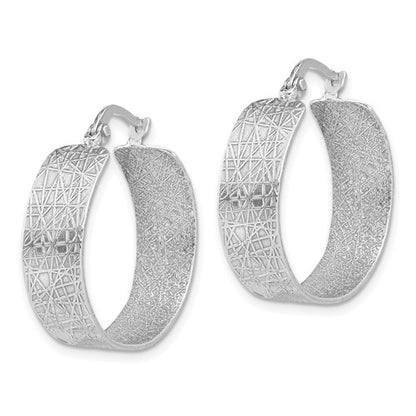 Leslie's Sterling Silver Rhodium-plated Textured Hoop Earrings