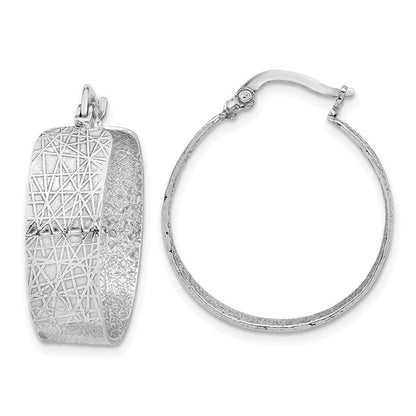 Leslie's Sterling Silver Rhodium-plated Textured Hoop Earrings