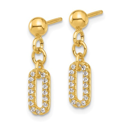 Leslie's Sterling Silver Gold-plated Polished CZ Dangle Post Earrings