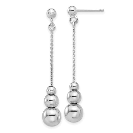 Leslie's Sterling Silver Rh-plated Polished Beads Post Dangle Post Earrings