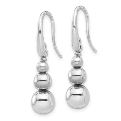 Leslie's SS Rh-plated Polished Beads Shepherd's Hook Dangle Earrings