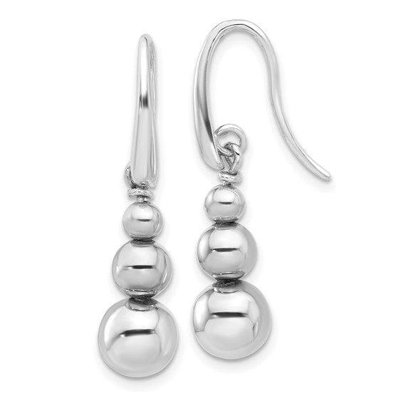 Leslie's SS Rh-plated Polished Beads Shepherd's Hook Dangle Earrings