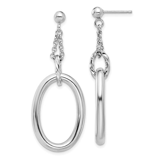 Leslie's Sterling Silver Rh-plated Oval Post Dangle Earrings