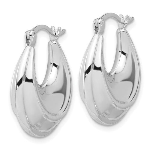 Leslie's Sterling Silver Rhodium-plated Graduating Puffed Hoop Earrings