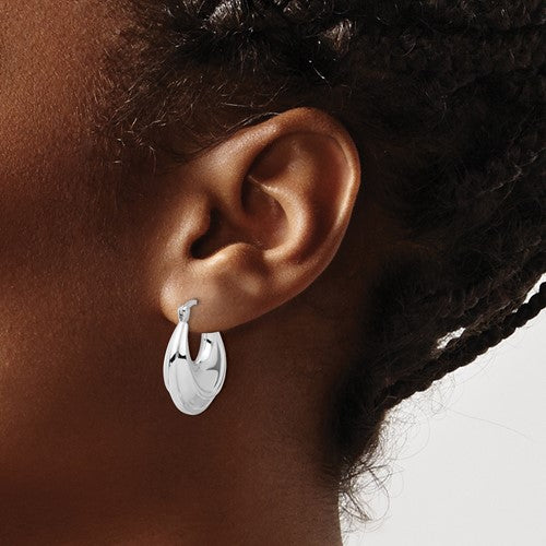 Leslie's Sterling Silver Rhodium-plated Graduating Puffed Hoop Earrings