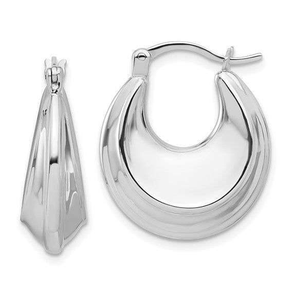 Leslie's Sterling Silver Rhodium-plated Graduating Puffed Hoop Earrings