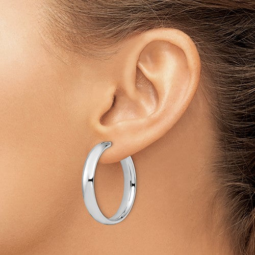 Leslie's Sterling Silver Rhodium-plated 6mm Half Round Tube Earrings