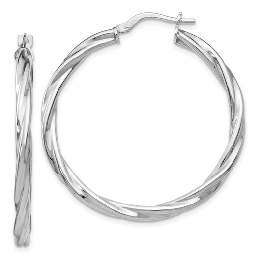 Leslie's Sterling Silver Polished Twisted Hinged Hoop Earrings