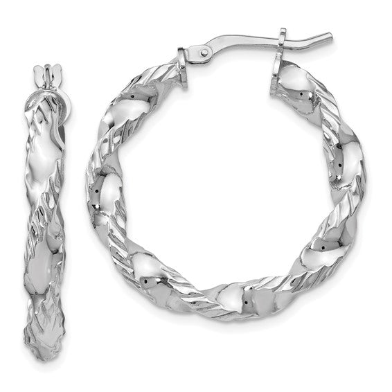 Leslie's Sterling Silver Polished Twisted Hinged Hoop Earrings